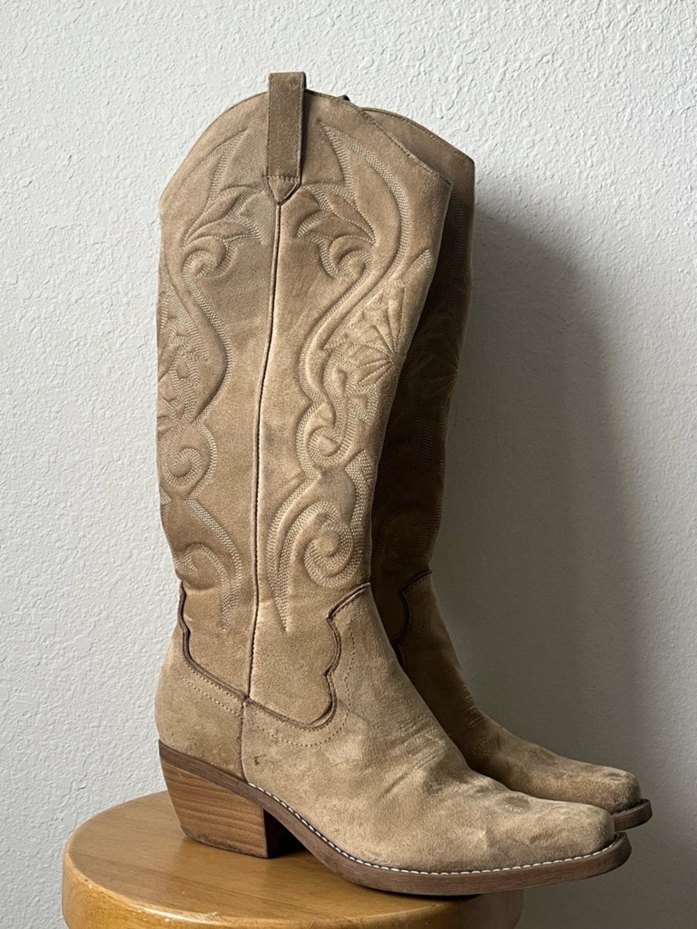 Target Women's Tan Suede Western Knee-High Boots